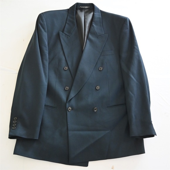 Vtg Albert Nipon 42R Dark Blue Wool Double Breasted Suit Jacket